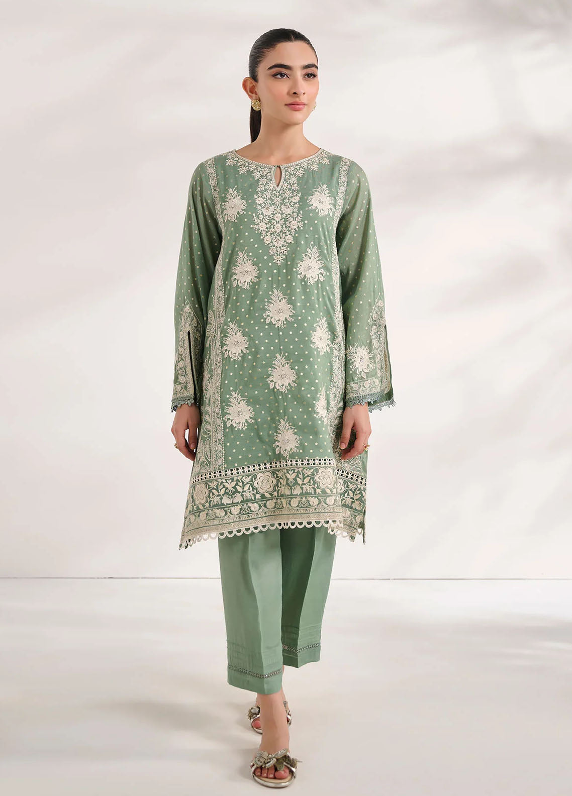 Dhanak Pret Embroidered Cotton Jacquard 2 Piece Suit SS24DA-2589