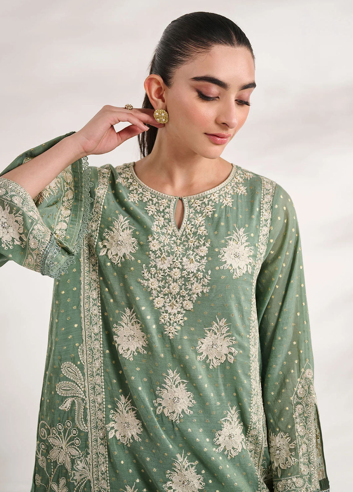 Dhanak Pret Embroidered Cotton Jacquard 2 Piece Suit SS24DA-2589