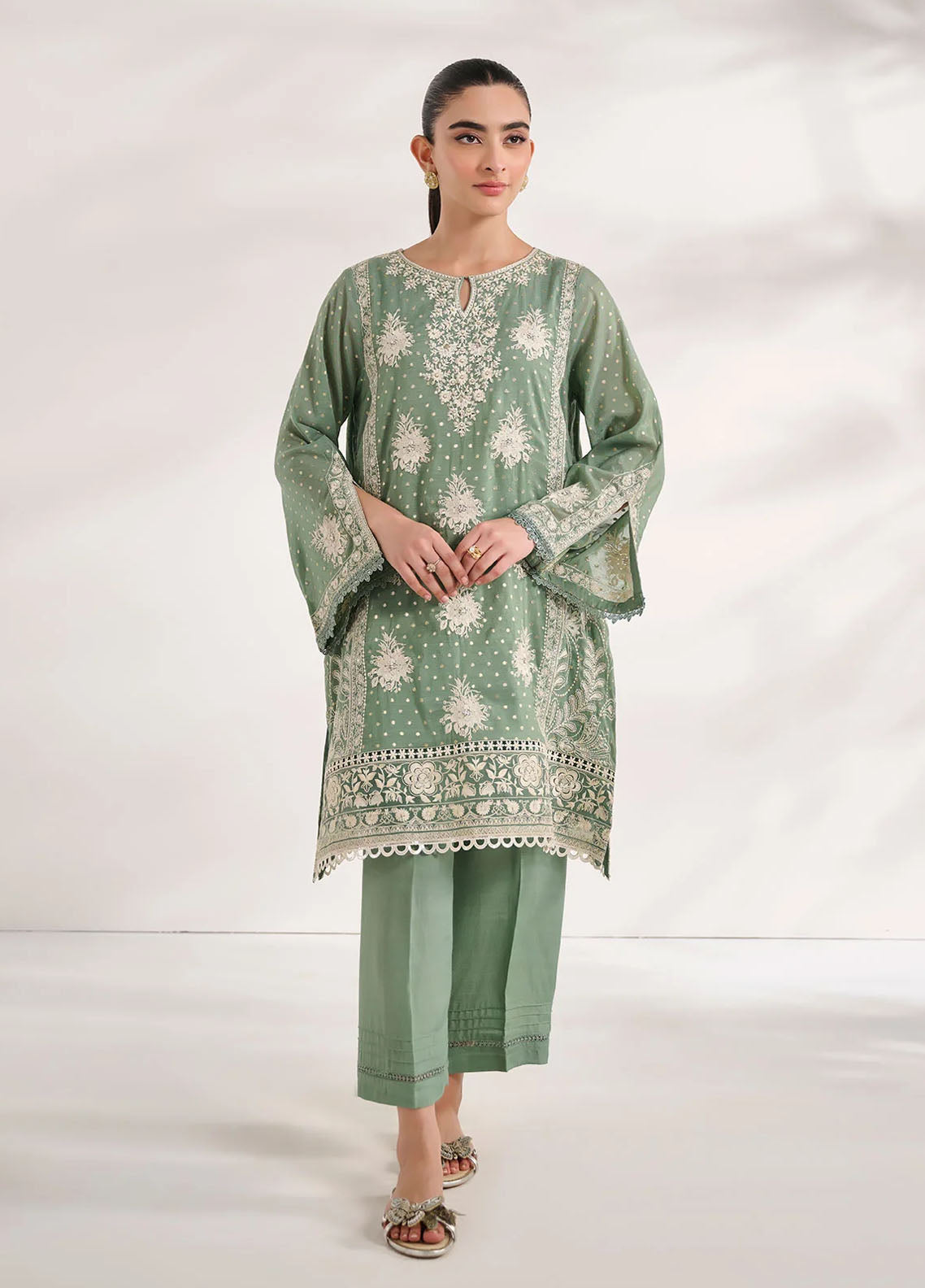 Dhanak Pret Embroidered Cotton Jacquard 2 Piece Suit SS24DA-2589