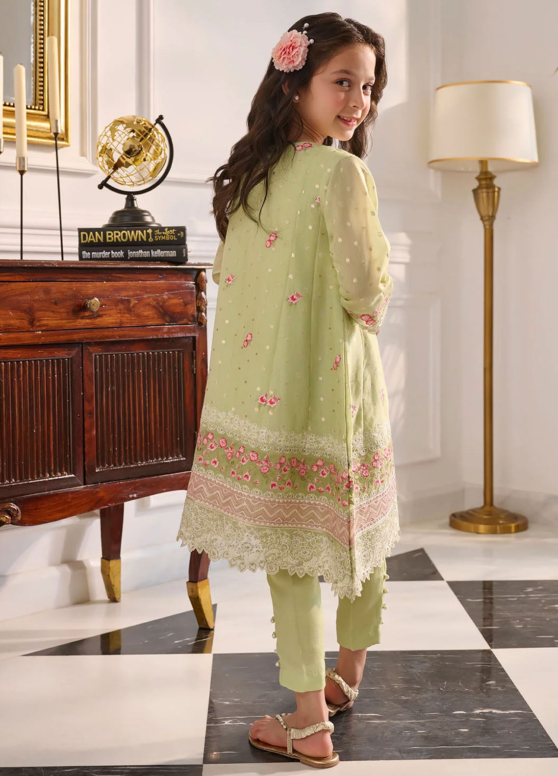 Dhanak Pret Embroidered Cotton Jacquard 2 Piece Suit SS24DK-0162 Light Green