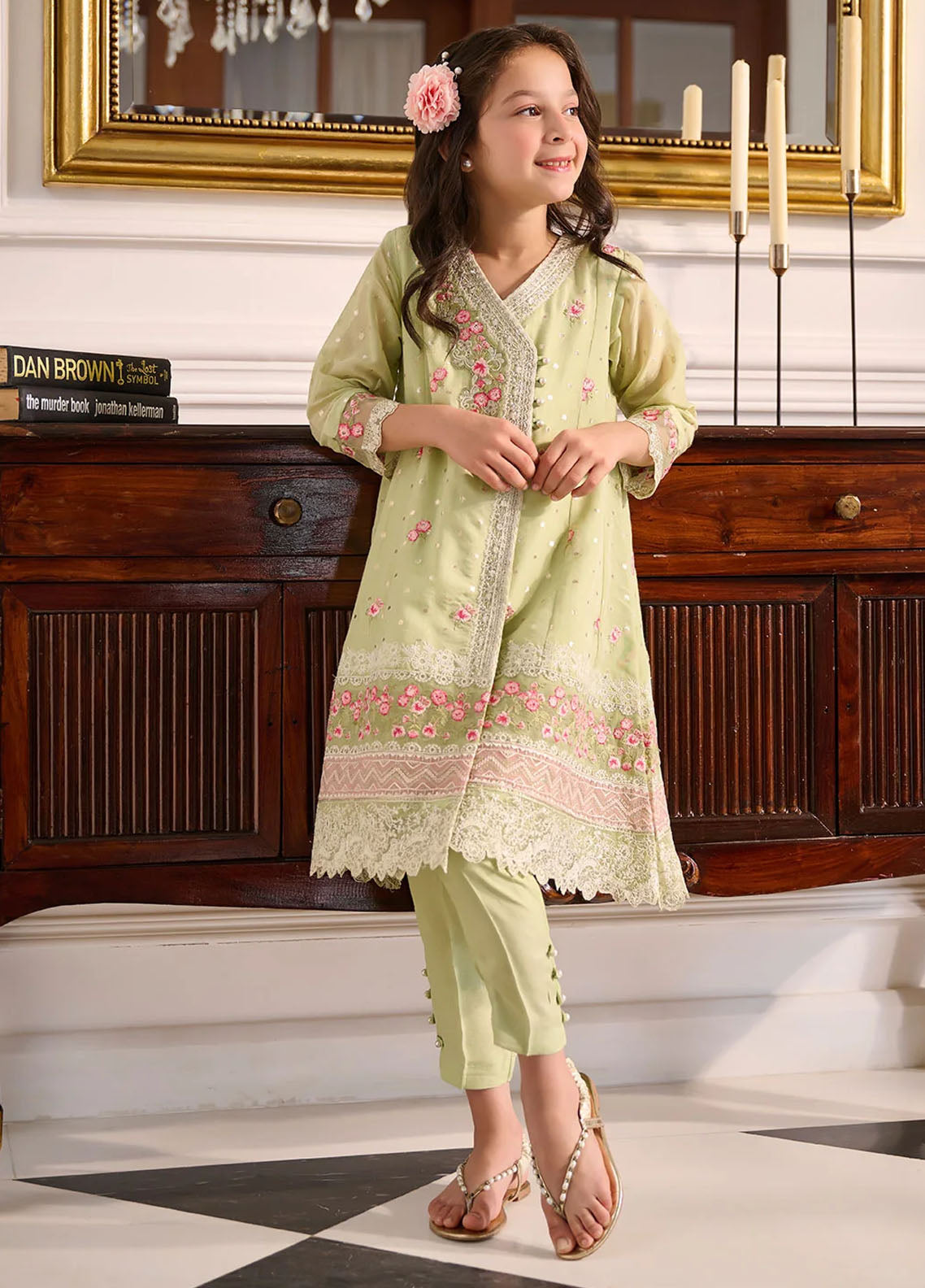 Dhanak Pret Embroidered Cotton Jacquard 2 Piece Suit SS24DK-0162 Light Green
