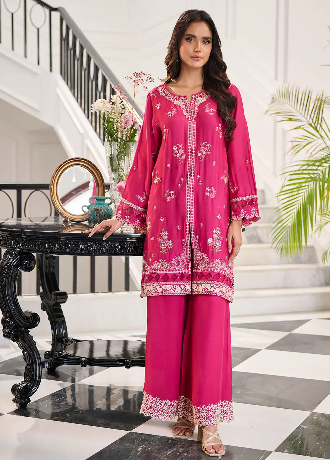 Dhanak Pret Embroidered Cotton Silk 2 Piece Suit SS24DA-2379 Pink