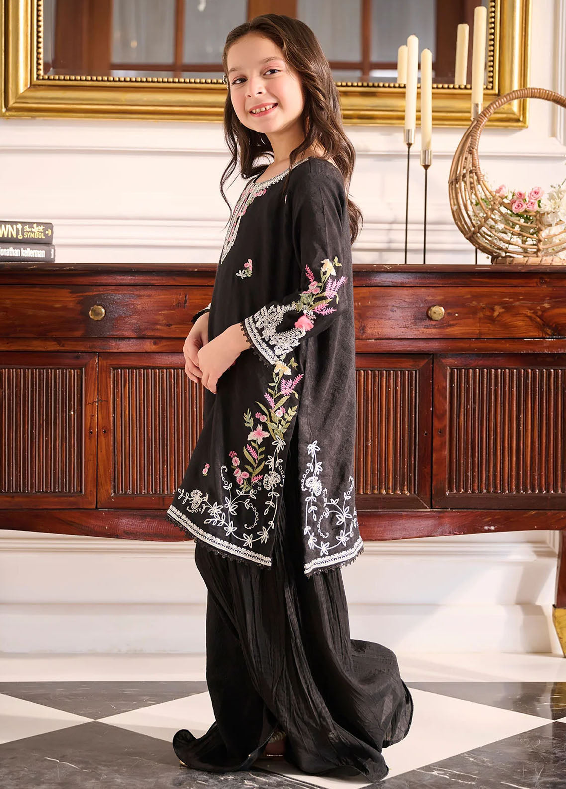 Dhanak Pret Embroidered Cotton Silk 2 Piece Suit SS24DK-0161 Black