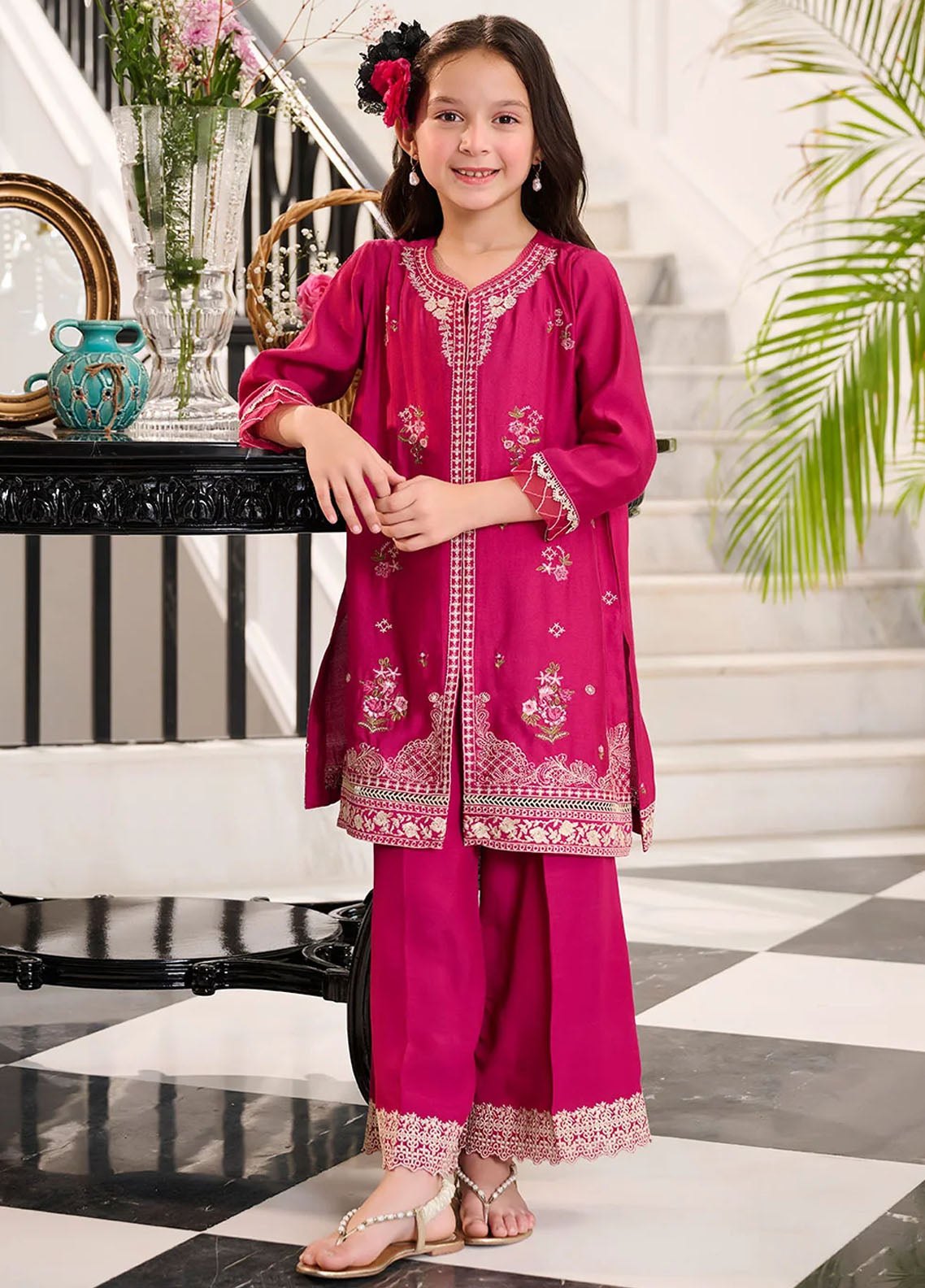 Dhanak Pret Embroidered Cotton Silk 2 Piece Suit SS24DK-0163 Pink