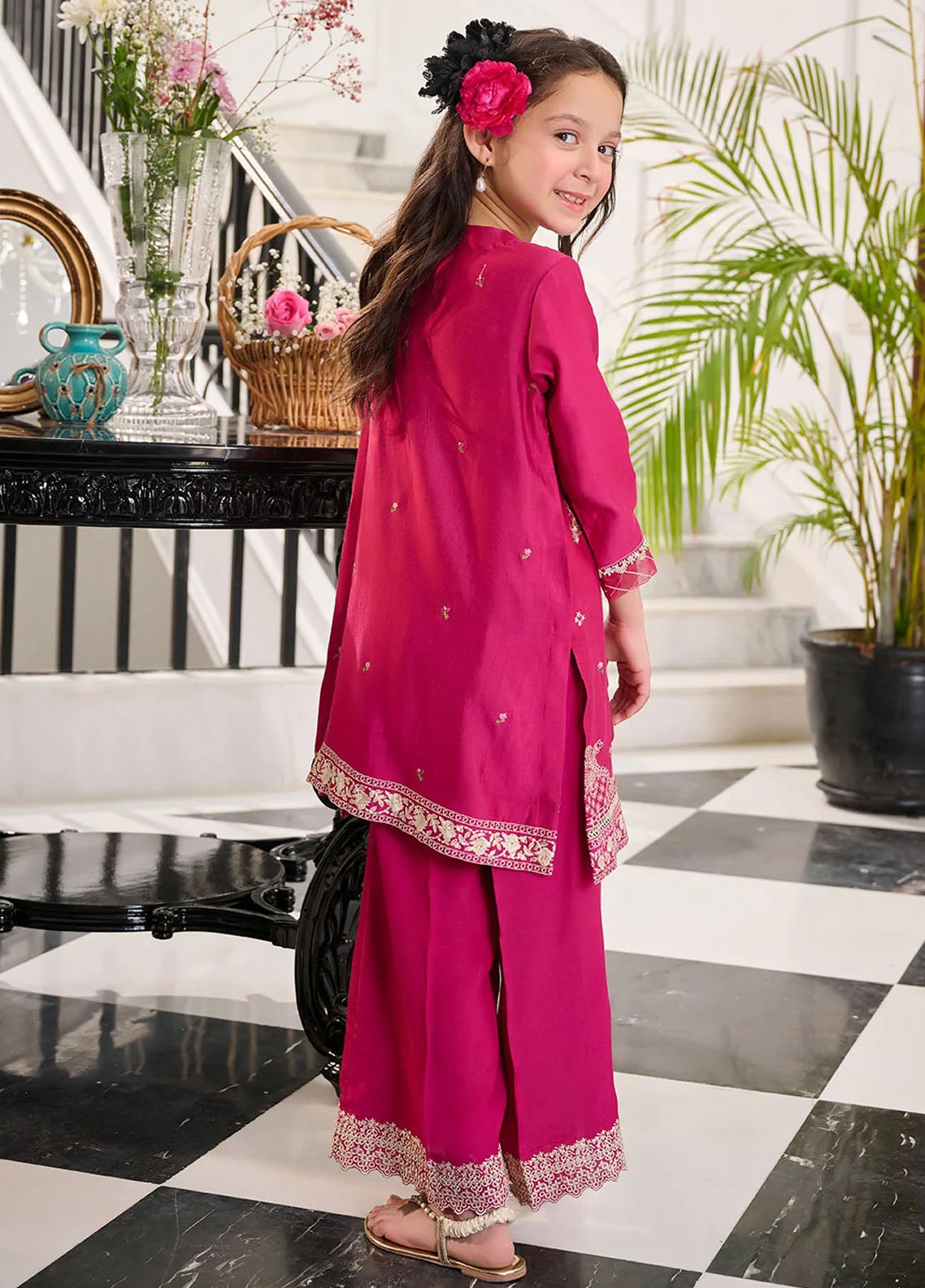 Dhanak Pret Embroidered Cotton Silk 2 Piece Suit SS24DK-0163 Pink