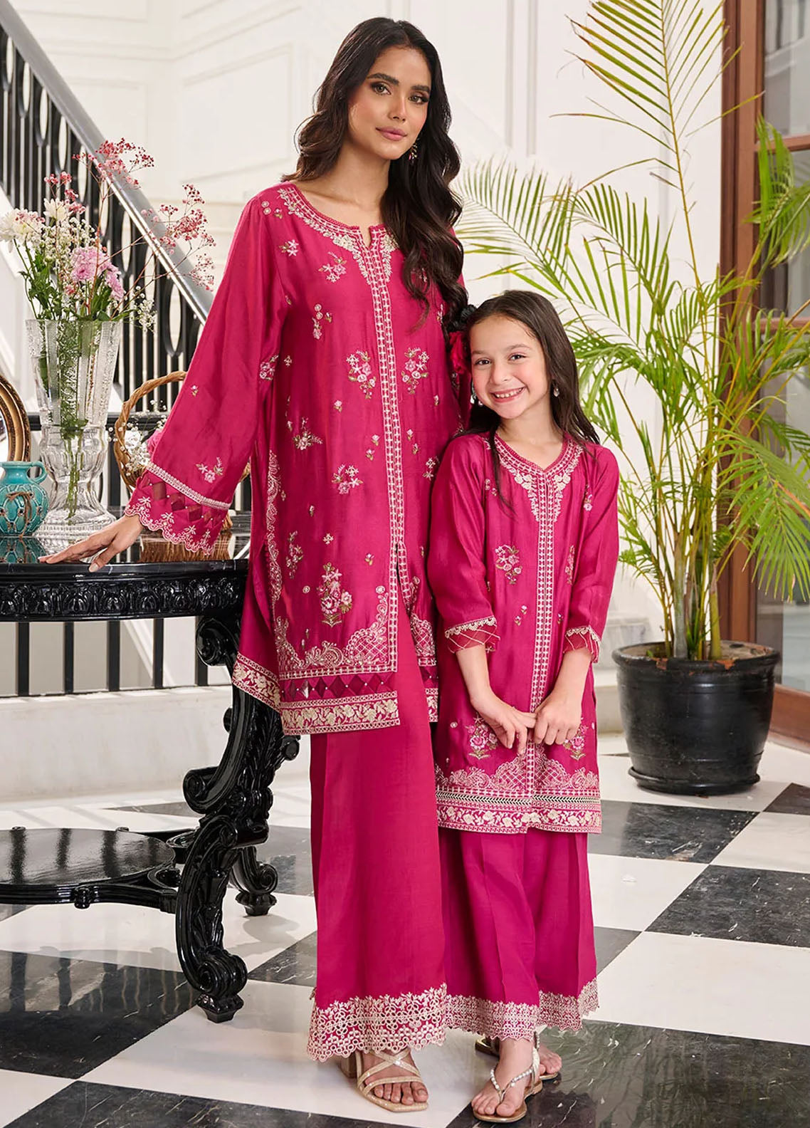 Dhanak Pret Embroidered Cotton Silk 2 Piece Suit SS24DK-0163 Pink