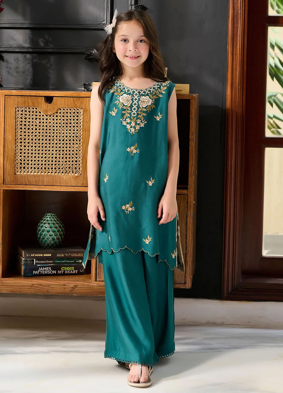 Dhanak Pret Embroidered Cotton Silk 2 Piece Suit SS24DK-0166 Dark Green