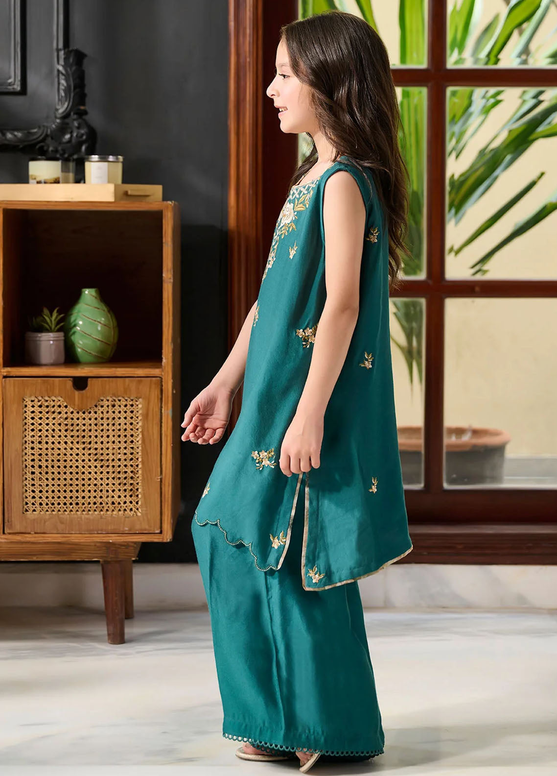 Dhanak Pret Embroidered Cotton Silk 2 Piece Suit SS24DK-0166 Dark Green