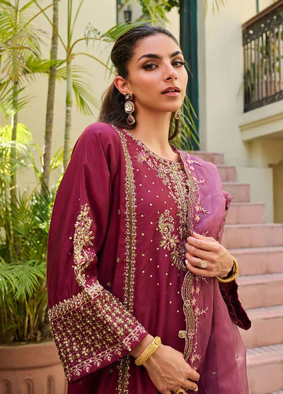 Dhanak Pret Embroidered Cotton Silk 3 Piece Suit SS24DL-0287 Dark Pink