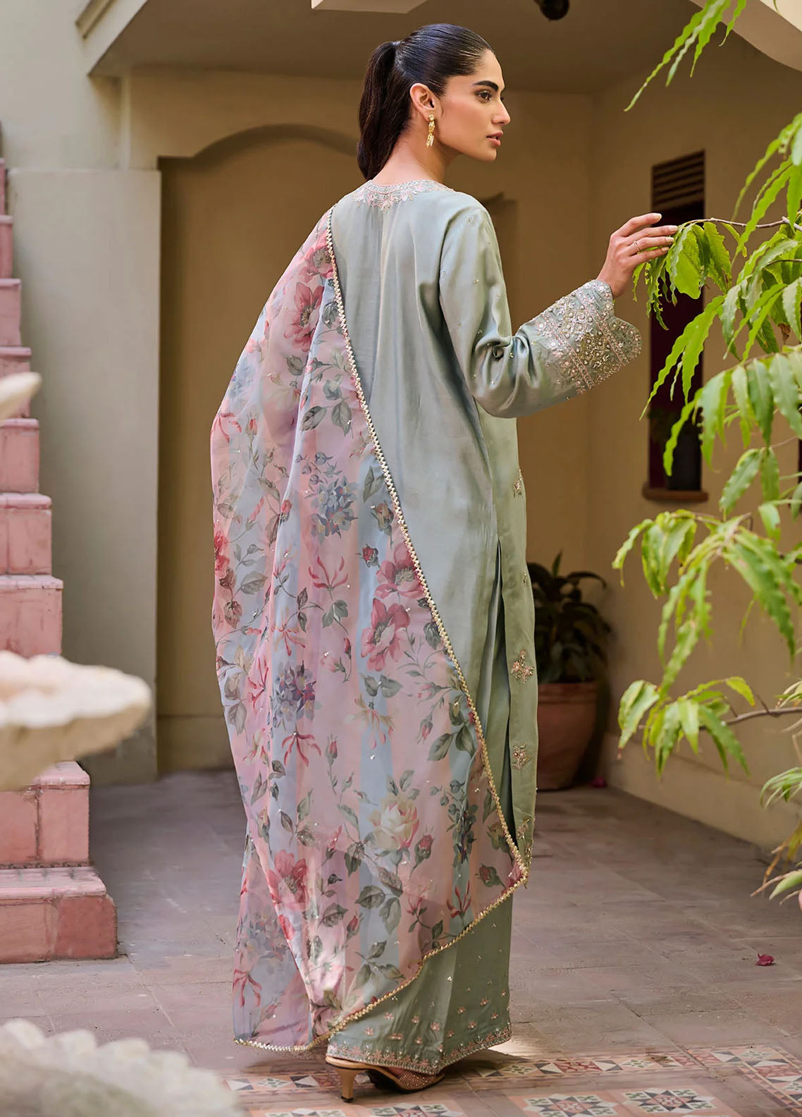 Dhanak Pret Embroidered Cotton Silk 3 Piece Suit SS24DL-0289 Green