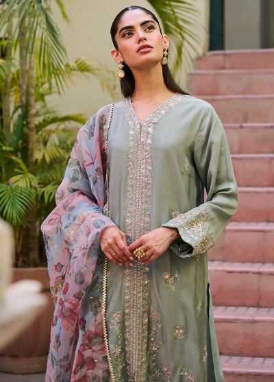 Dhanak Pret Embroidered Cotton Silk 3 Piece Suit SS24DL-0289 Green