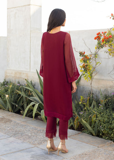 Dhanak Pret Embroidered Khaadi Net Kurti DA-1750 MAROON