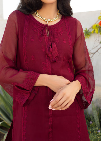 Dhanak Pret Embroidered Khaadi Net Kurti DA-1750 MAROON