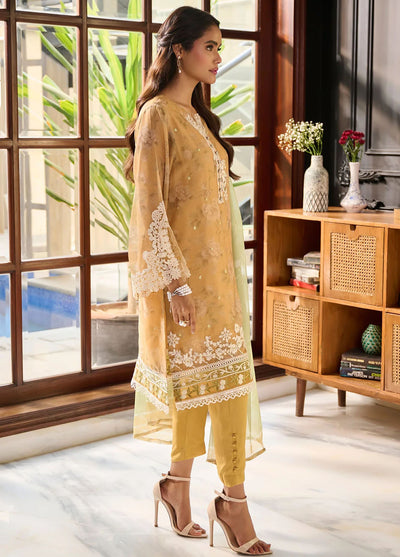 Dhanak Pret Embroidered Khaadi Net 2 Piece Suit SS24DA-2386 Mustard