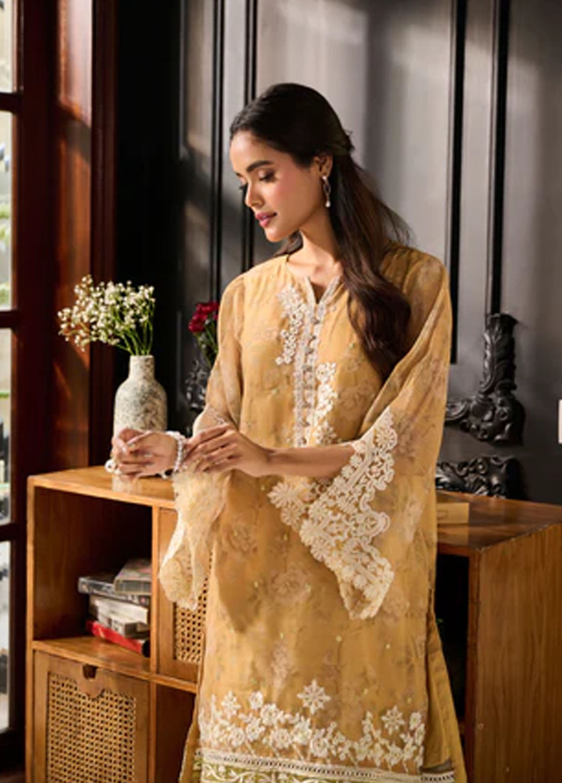 Dhanak Pret Embroidered Khaadi Net 2 Piece Suit SS24DA-2386 Mustard