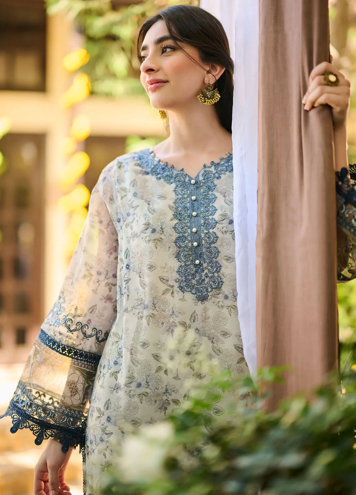 Dhanak Pret Embroidered Khaadi Net 2 Piece Suit SS24DA-2392 Beige