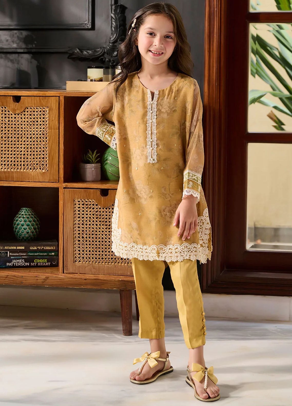 Dhanak Pret Embroidered Khaadi Net 2 Piece Suit SS24DK-0165 Mustard