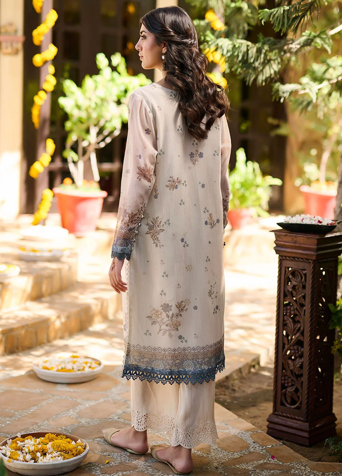 Dhanak Pret Embroidered Khaadi Net Kurtie SS24DA-2390 Beige