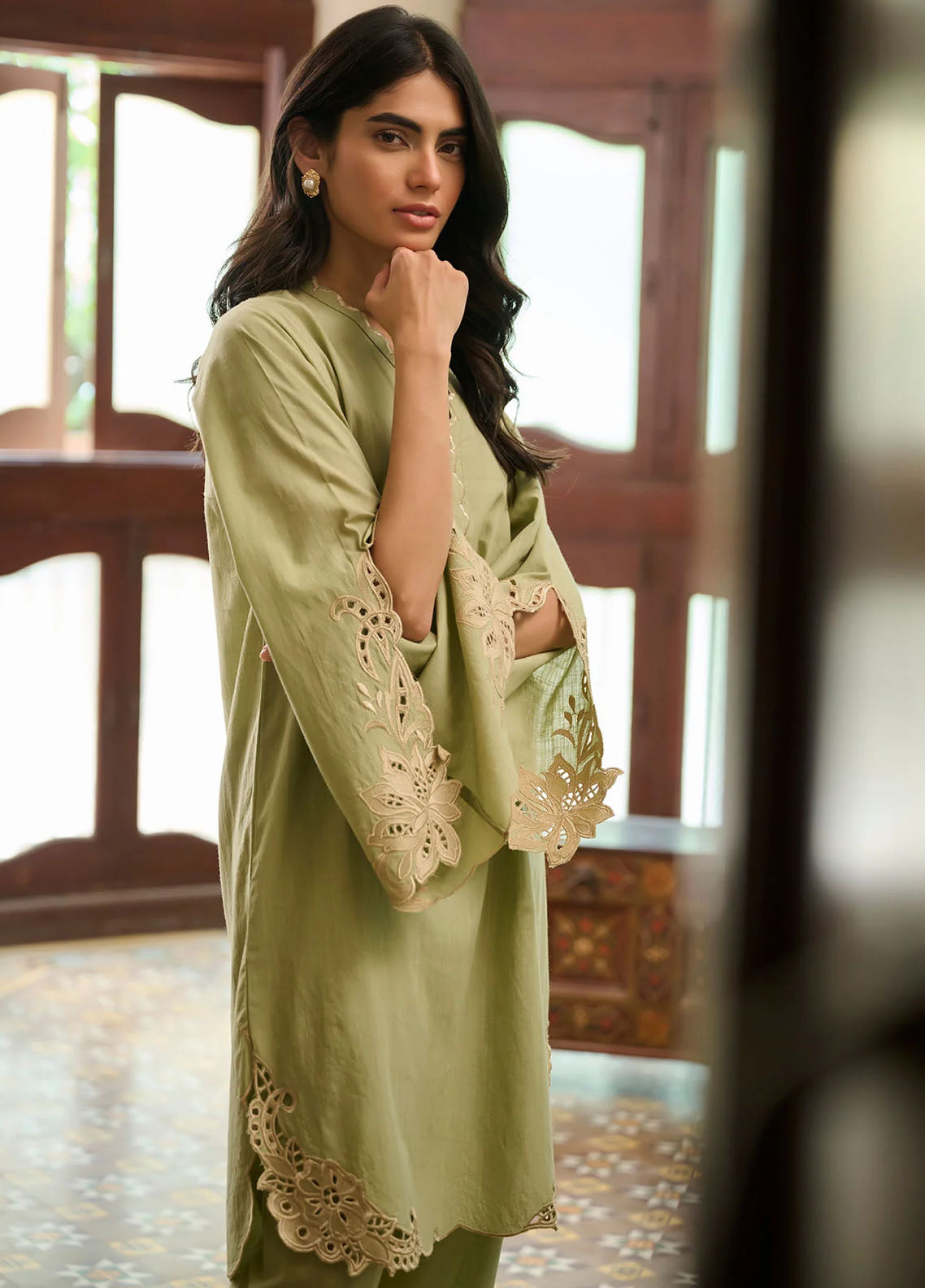 Dhanak Pret Embroidered Lawn 2 Piece Suit SS24DC-2324 Light Green
