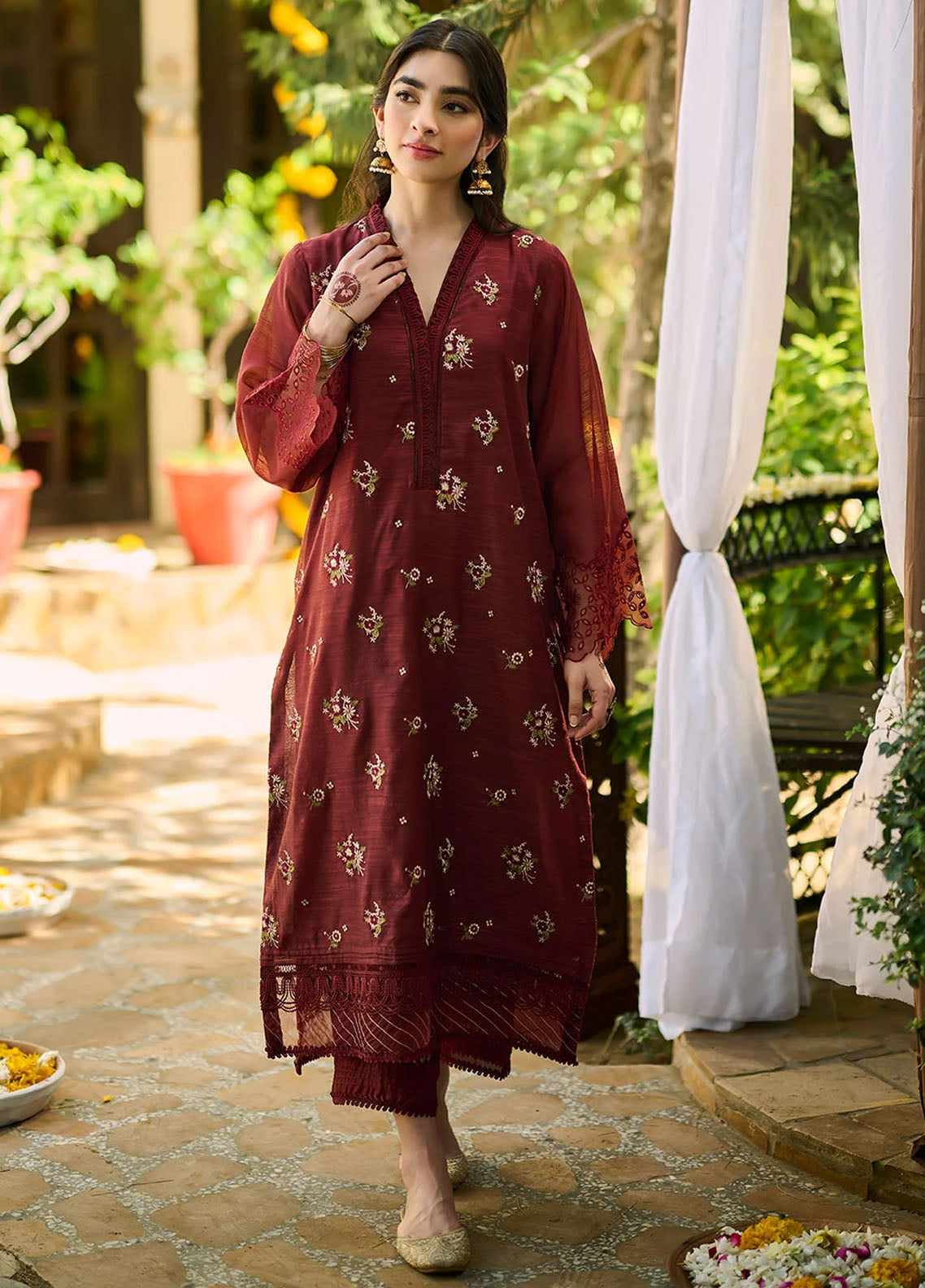 Dhanak Pret Embroidered Munar 2 Piece Suit SS24DA-2388 Maroon