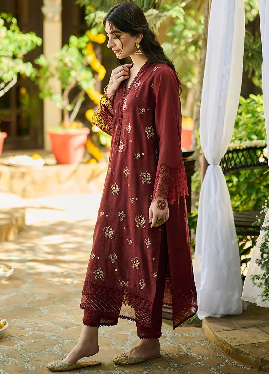 Dhanak Pret Embroidered Munar 2 Piece Suit SS24DA-2388 Maroon