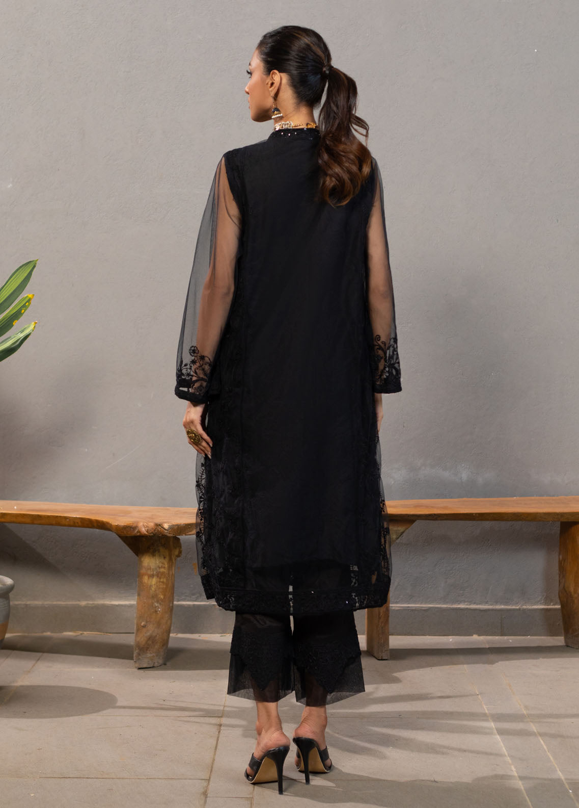 Dhanak Pret Embroidered Organza Kurti SS24DA-2221 BLACK