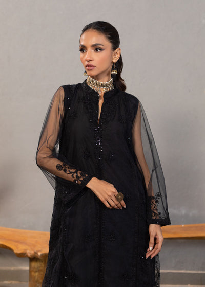 Dhanak Pret Embroidered Organza Kurti SS24DA-2221 BLACK