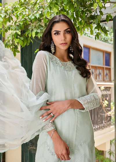 Dhanak Pret Embroidered Organza 3 Piece Suit SS24DL-0298 L-Green
