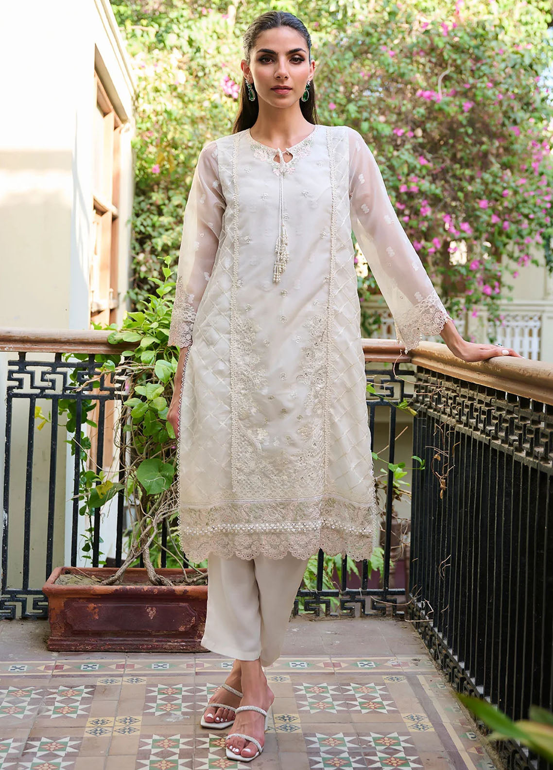 Dhanak Pret Embroidered Organza Kurti SS24DA-1876