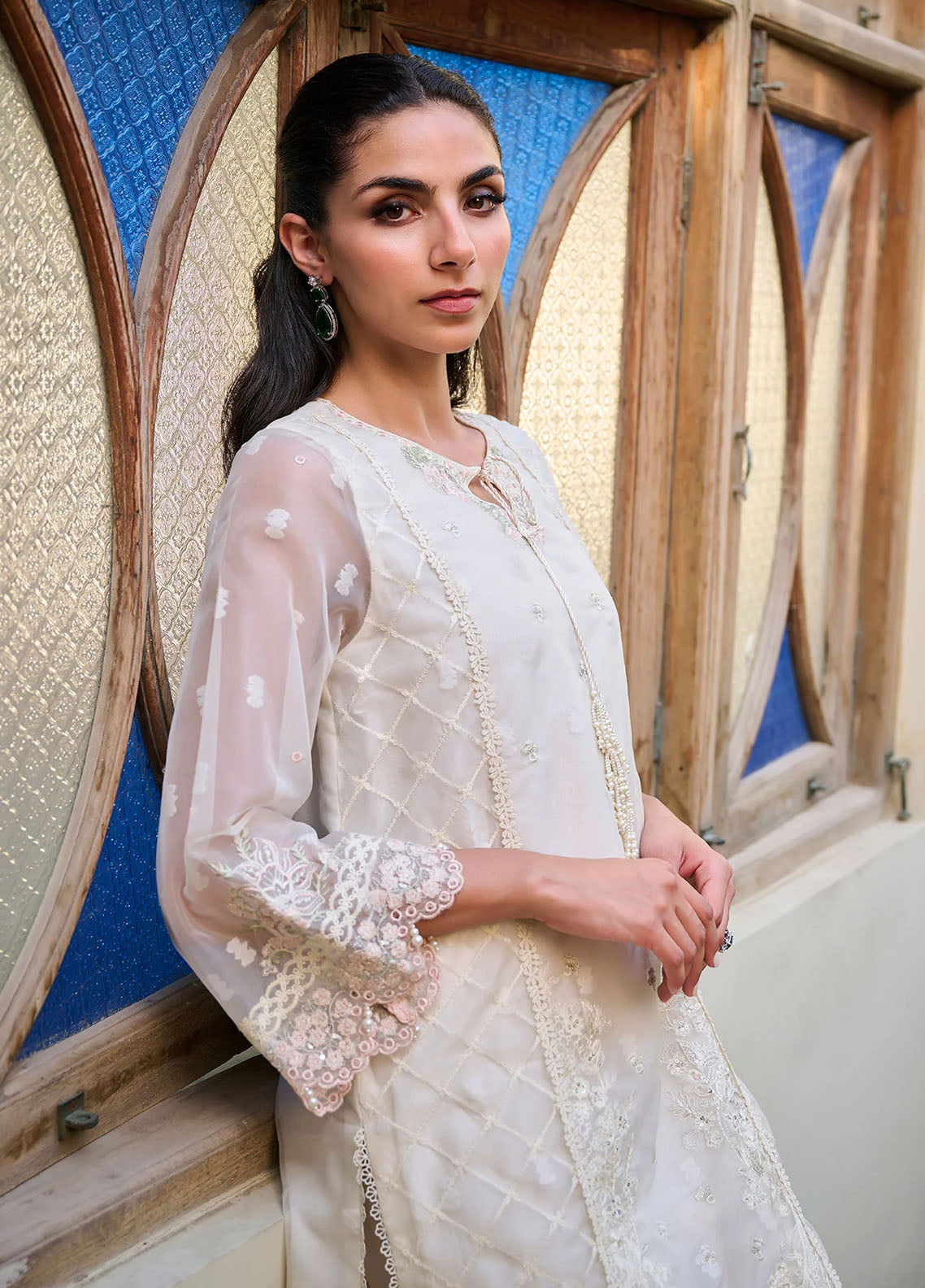 Dhanak Pret Embroidered Organza Kurti SS24DA-1876