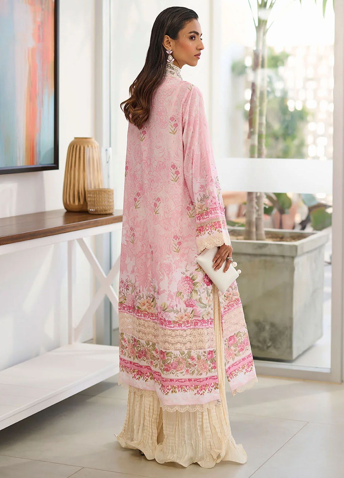 Dhanak Pret Embroidered Silk 2 Piece Suit SS24DA-2358 Light Pink