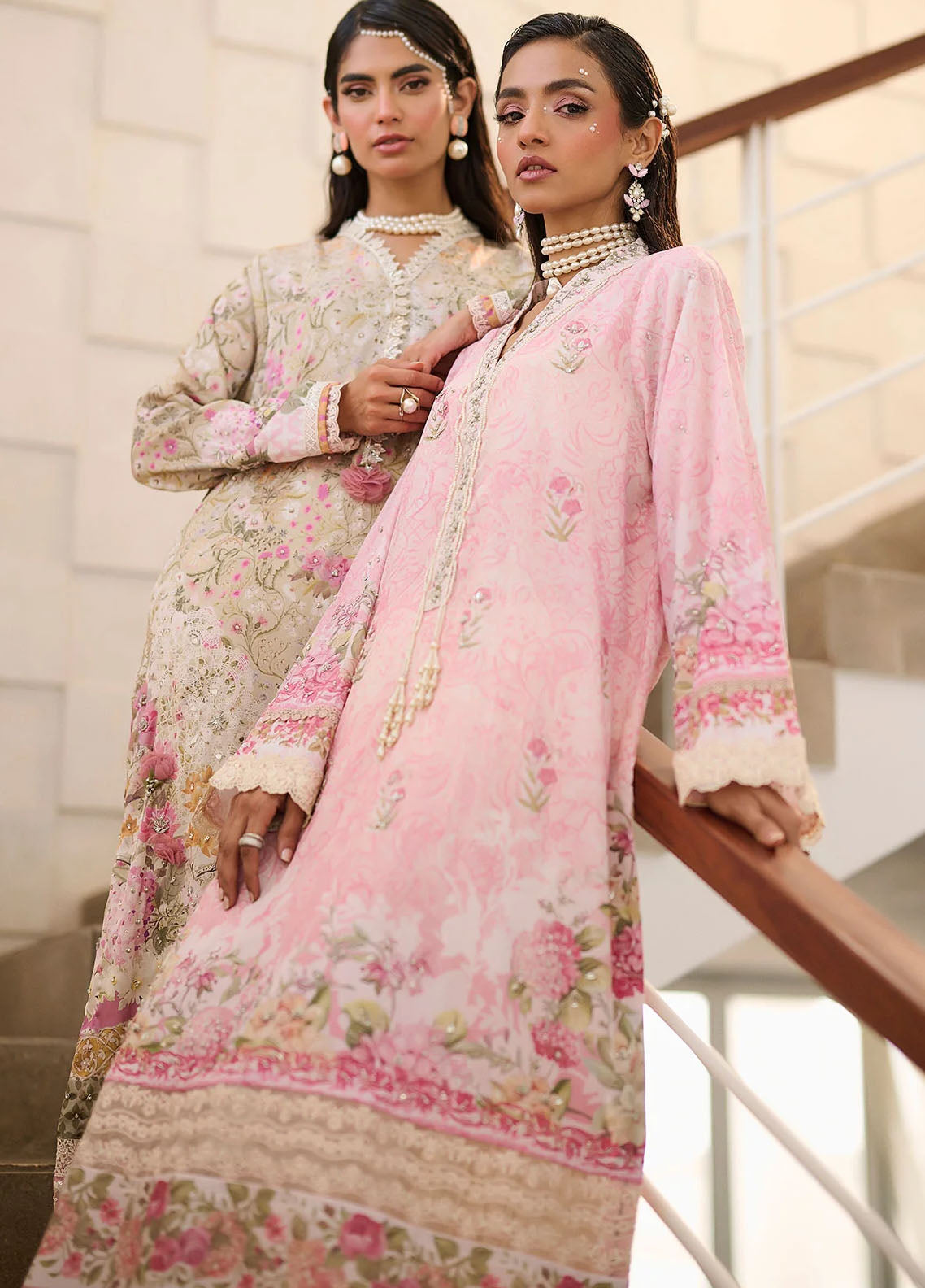 Dhanak Pret Embroidered Silk 2 Piece Suit SS24DA-2358 Light Pink