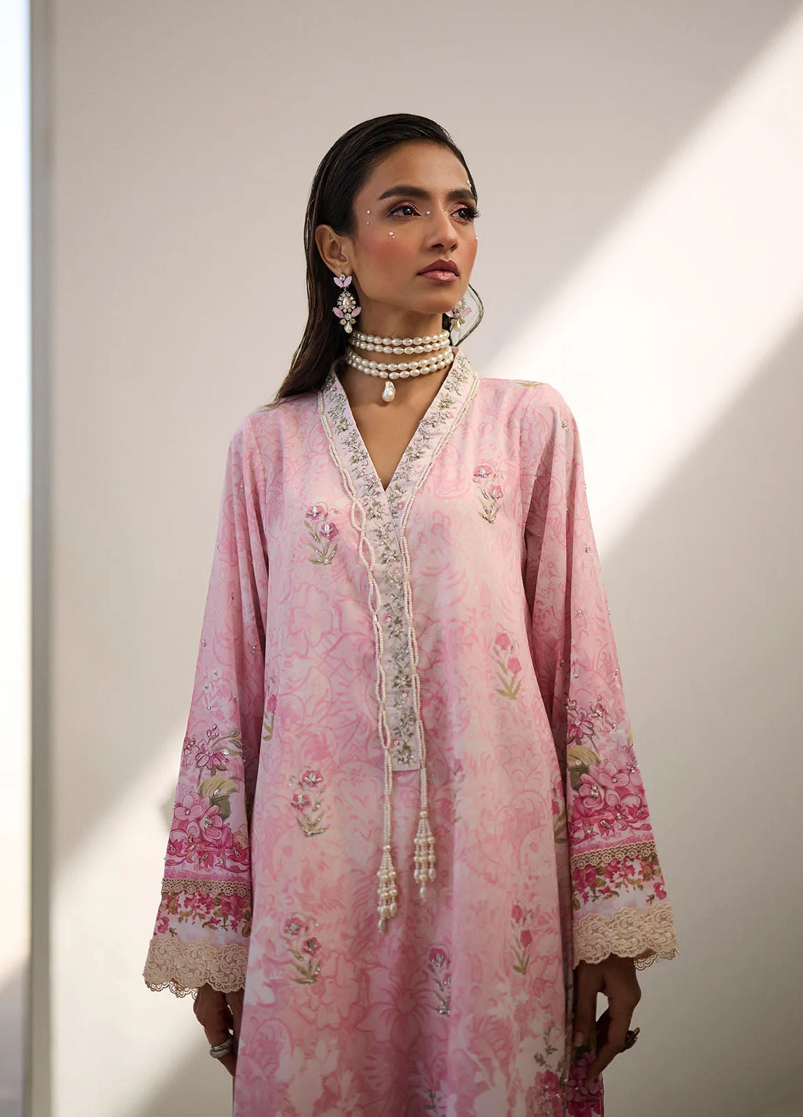 Dhanak Pret Embroidered Silk 2 Piece Suit SS24DA-2358 Light Pink