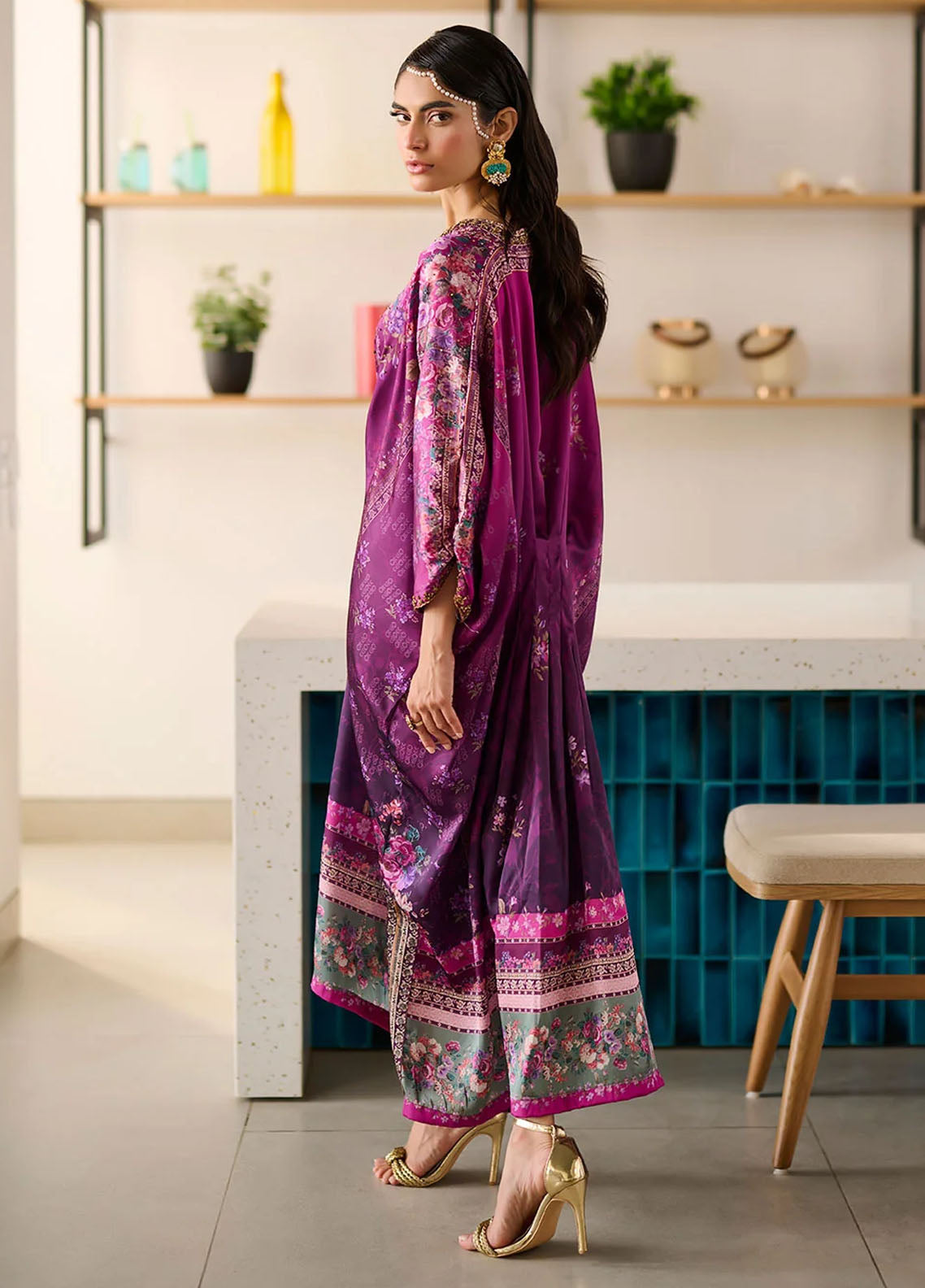 Dhanak Pret Embroidered Silk Kaftan SS24DA-1879 Purple