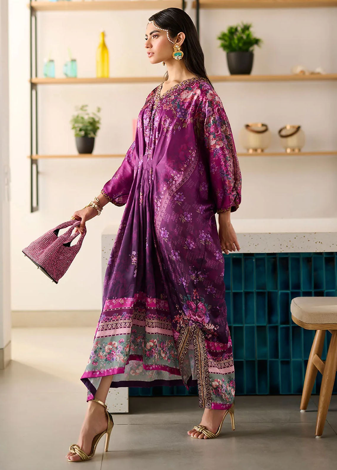 Dhanak Pret Embroidered Silk Kaftan SS24DA-1879 Purple