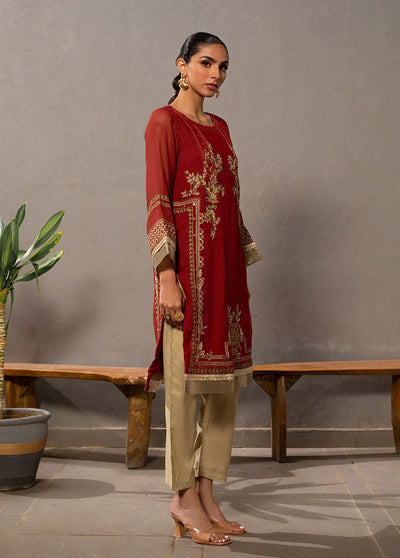 Dhanak Pret Embroidered Khaadi Net Kurti DA-2060 RUST