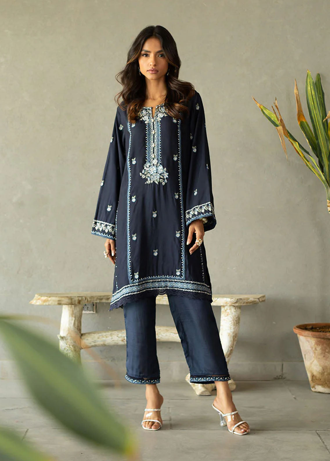 Dhanak Pret Embroidered Cotton Silk 2 Piece Suit DA-2146 NAVY BLUE