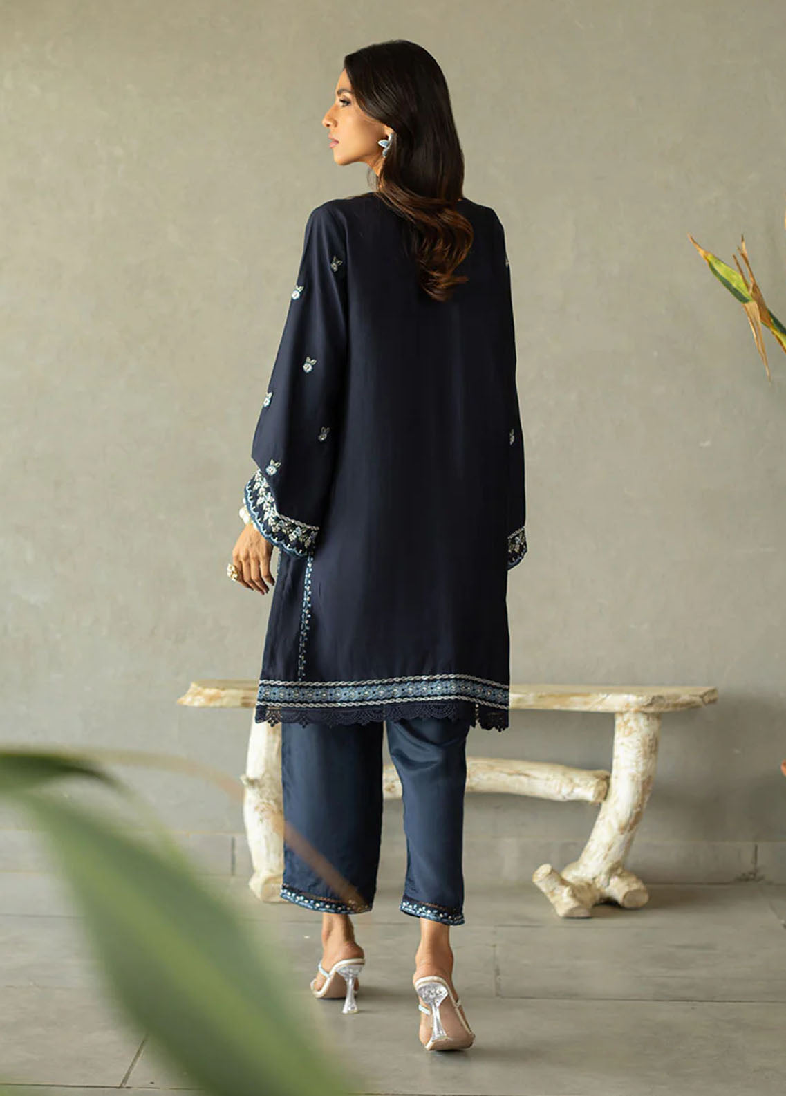 Dhanak Pret Embroidered Cotton Silk 2 Piece Suit DA-2146 NAVY BLUE