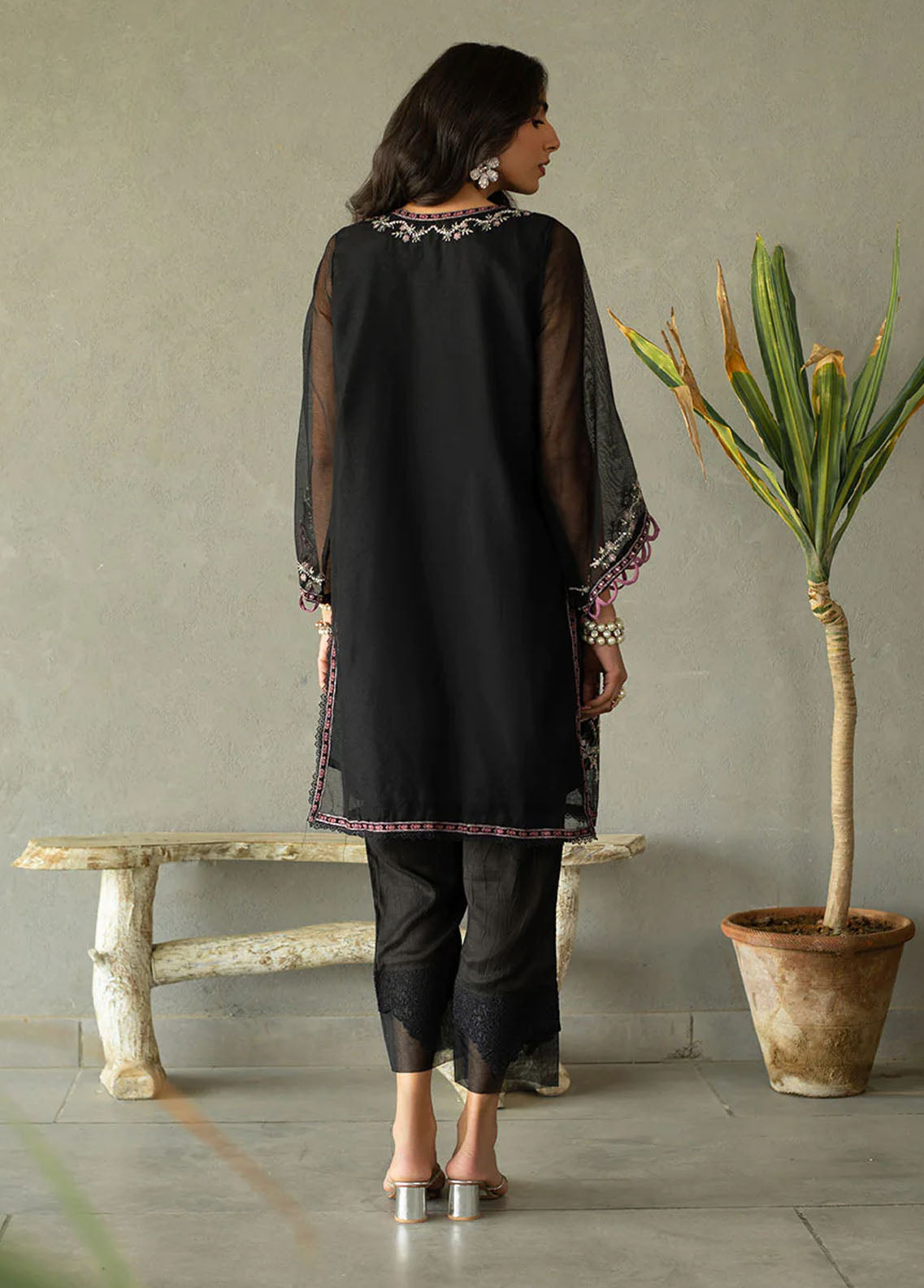 Dhanak Pret Embroidered Khaadi Net Kurti DA-2167 BLACK