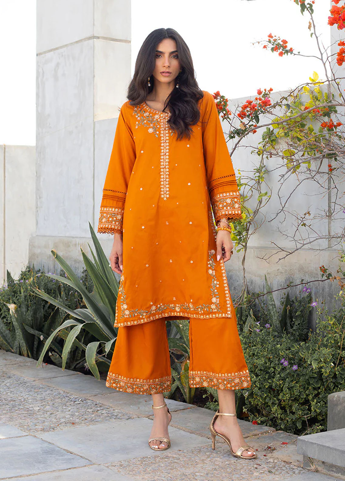 Dhanak Pret Embroidered Silk 2 Piece Suit DA-2304 MUSTARD