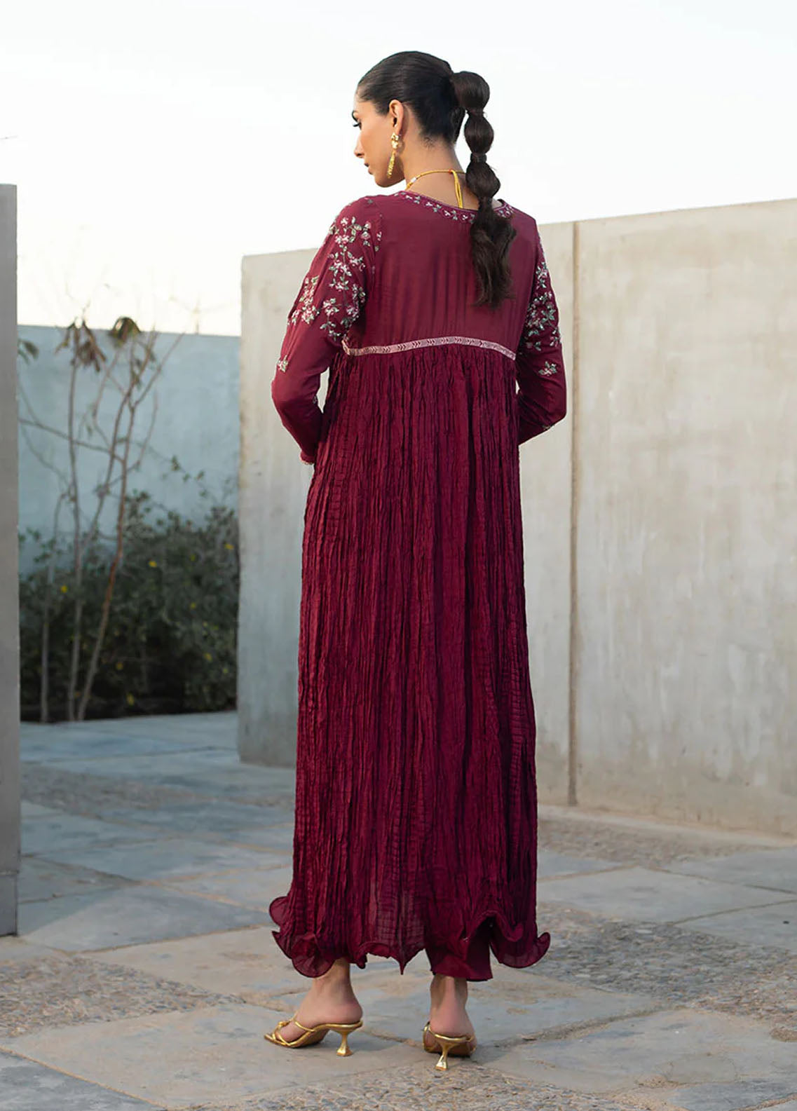 Dhanak Pret Embroidered Raw Silk 3 Piece Suit DA-2367 MAROON