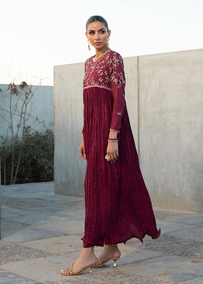 Dhanak Pret Embroidered Raw Silk 3 Piece Suit DA-2367 MAROON