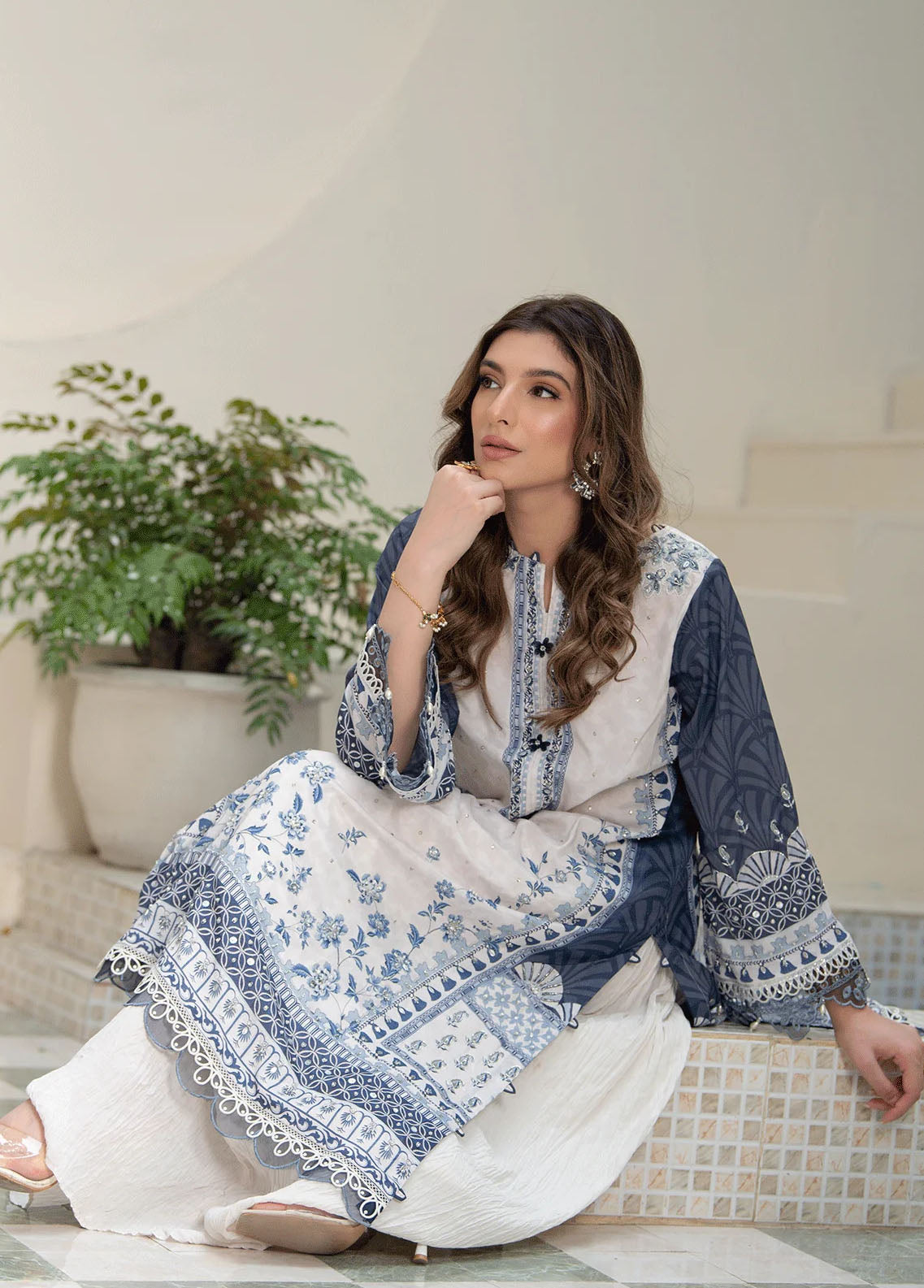 Dhanak Pret Embroidered Silk 2 Piece Suit DC-2238 OFF-WHITE