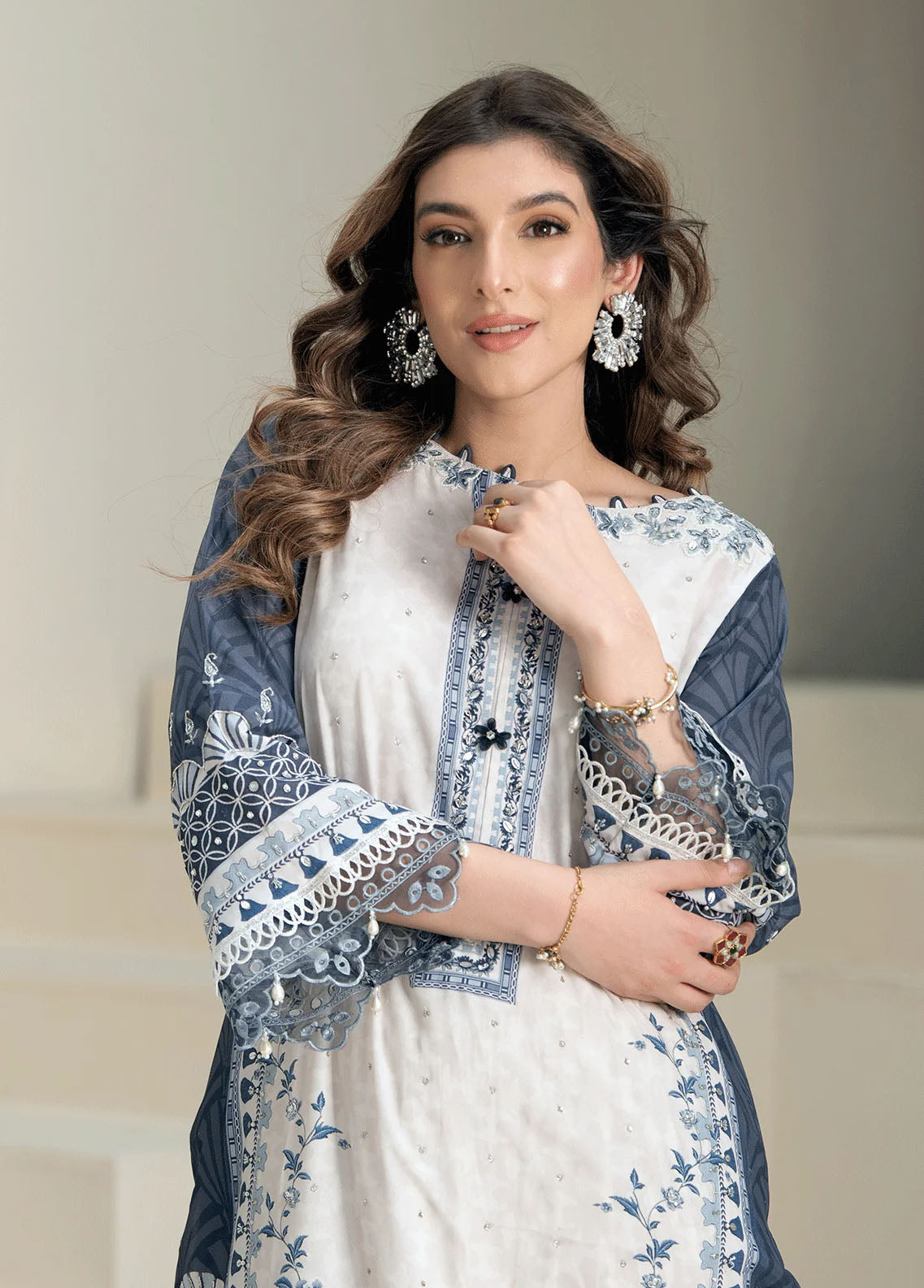 Dhanak Pret Embroidered Silk 2 Piece Suit DC-2238 OFF-WHITE