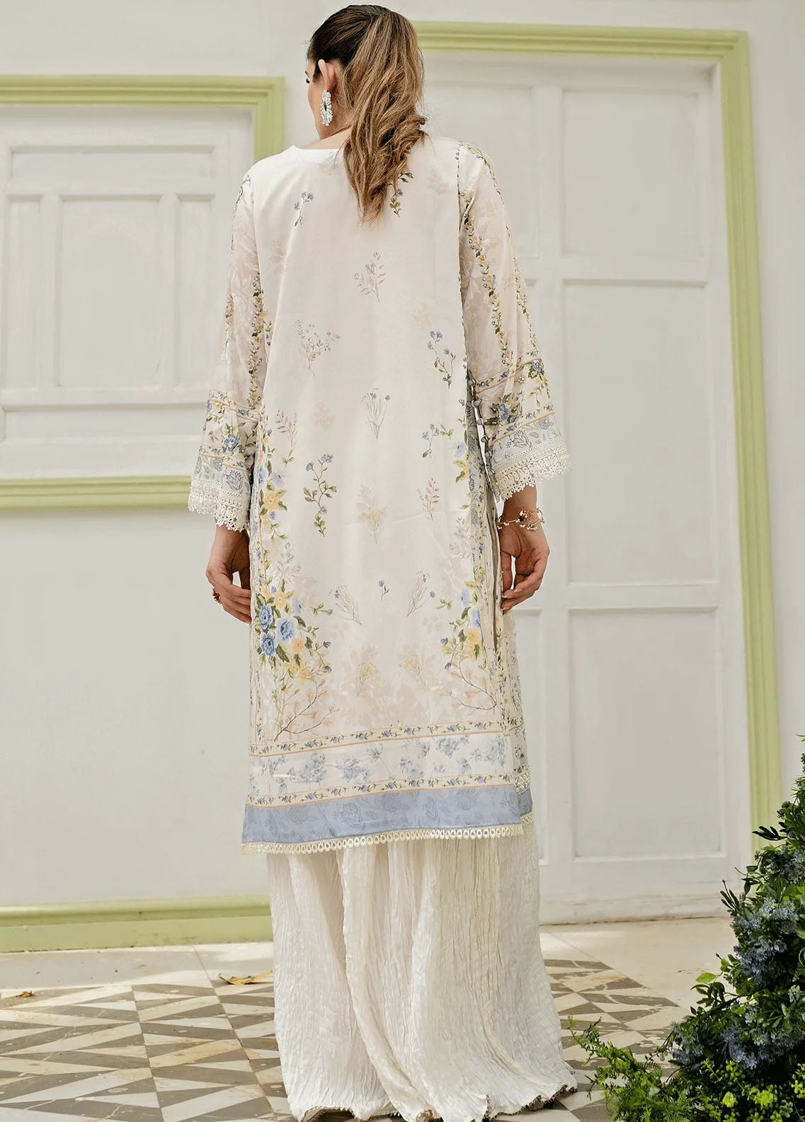 Dhanak Pret Embroidered Silk 2 Piece Suit DC-2239 OFF-WHITE