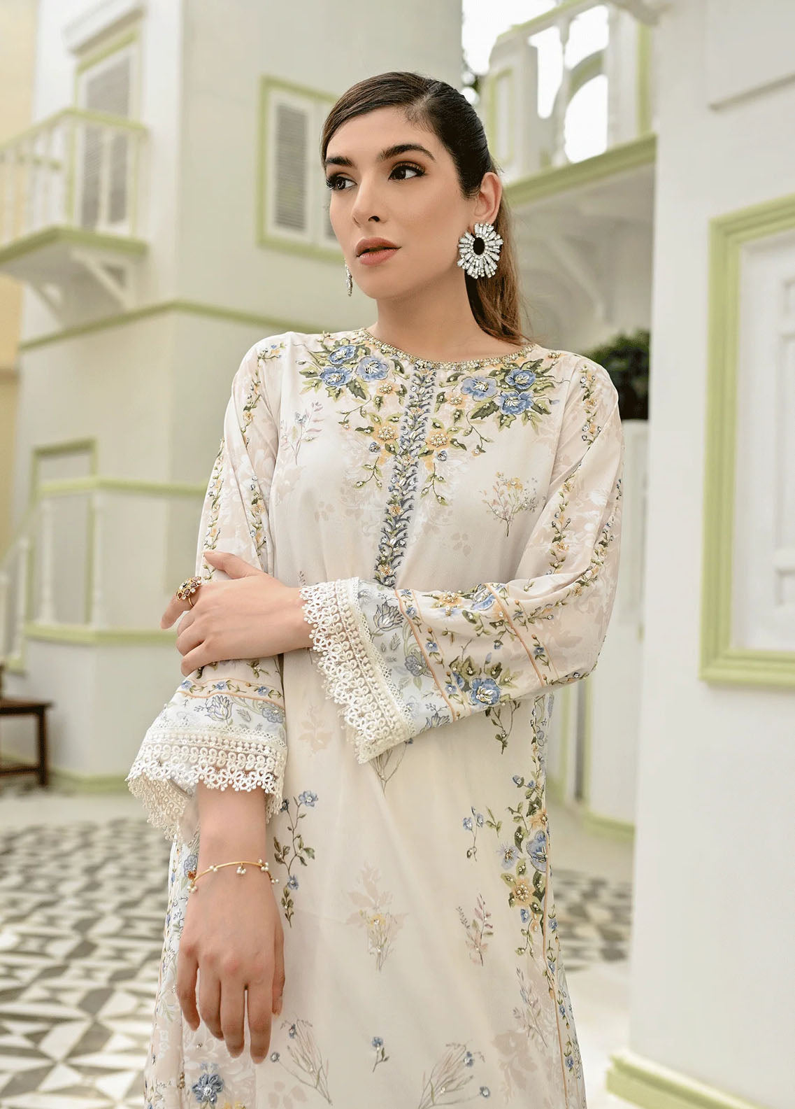 Dhanak Pret Embroidered Silk 2 Piece Suit DC-2239 OFF-WHITE