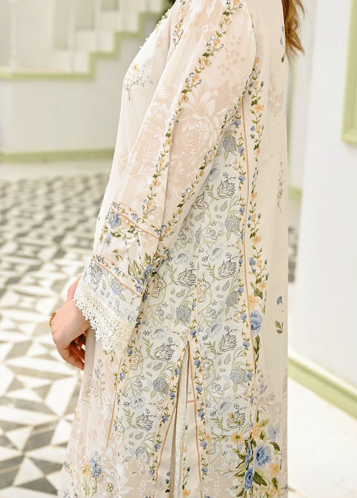 Dhanak Pret Embroidered Silk 2 Piece Suit DC-2239 OFF-WHITE