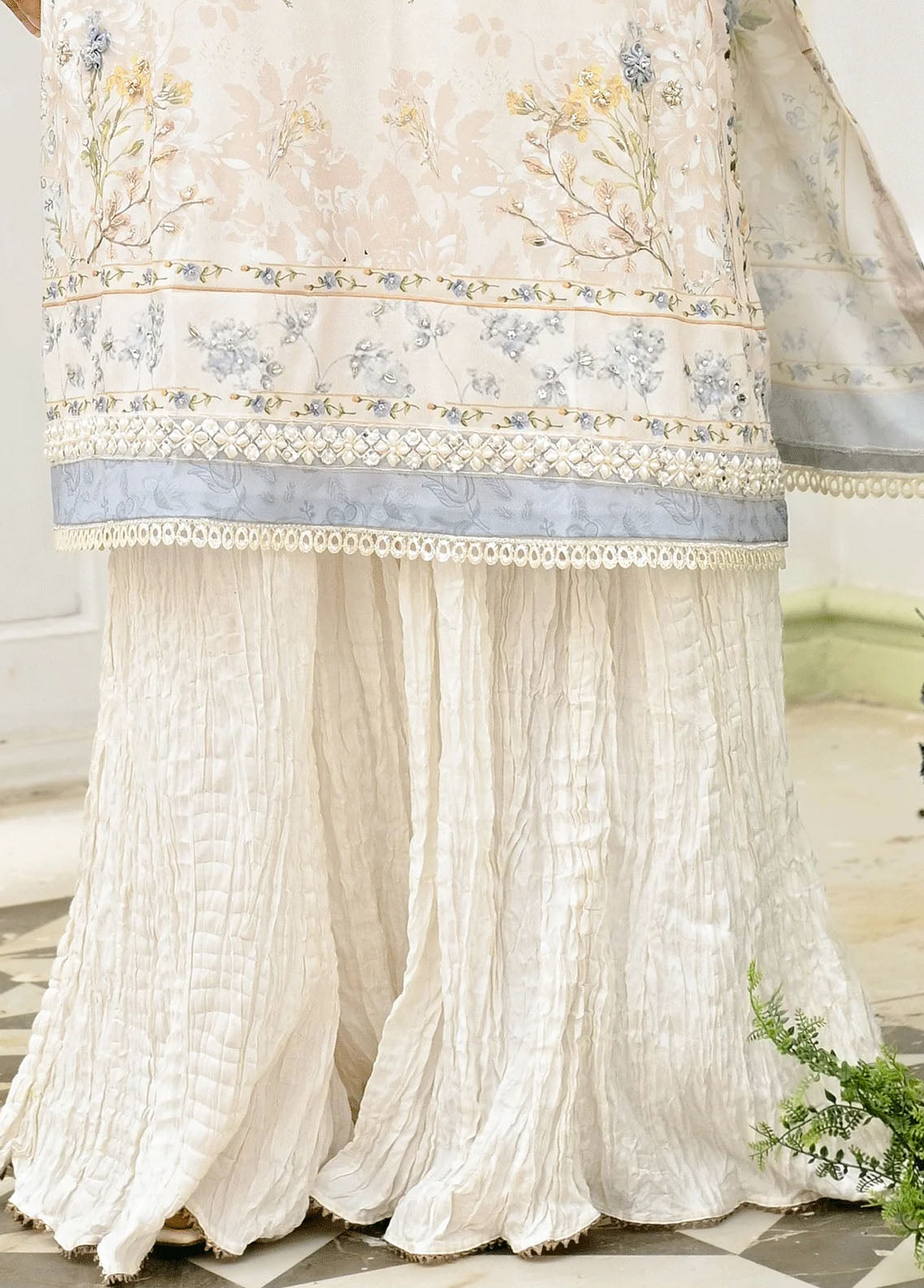 Dhanak Pret Embroidered Silk 2 Piece Suit DC-2239 OFF-WHITE