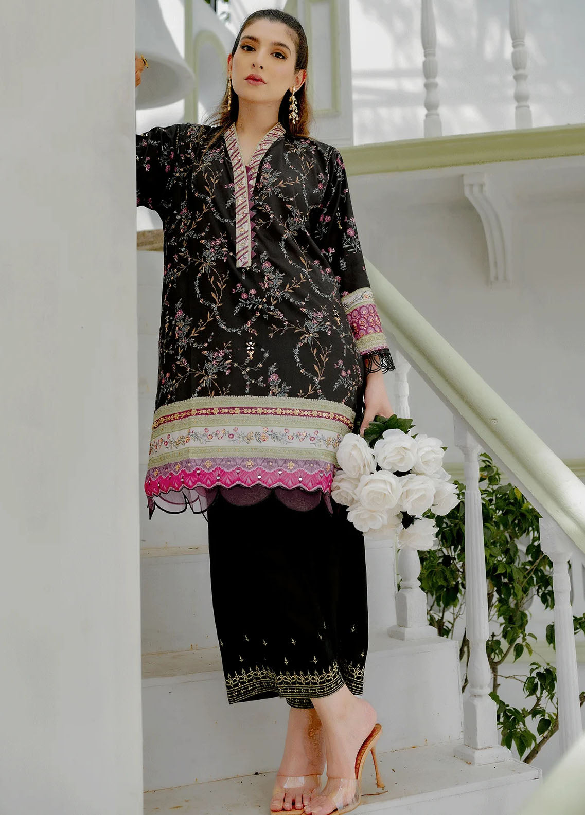 Dhanak Pret Embroidered Silk 2 Piece Suit DC-2240 BLACK