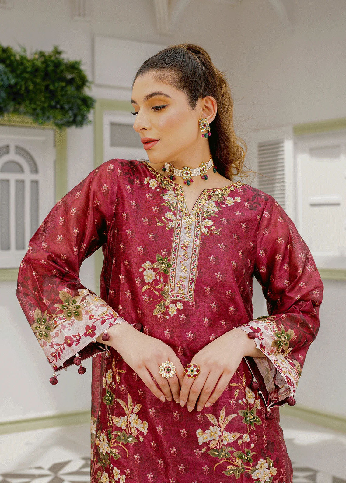 Dhanak Pret Embroidered Silk 2 Piece Suit DC-2241 MAROON